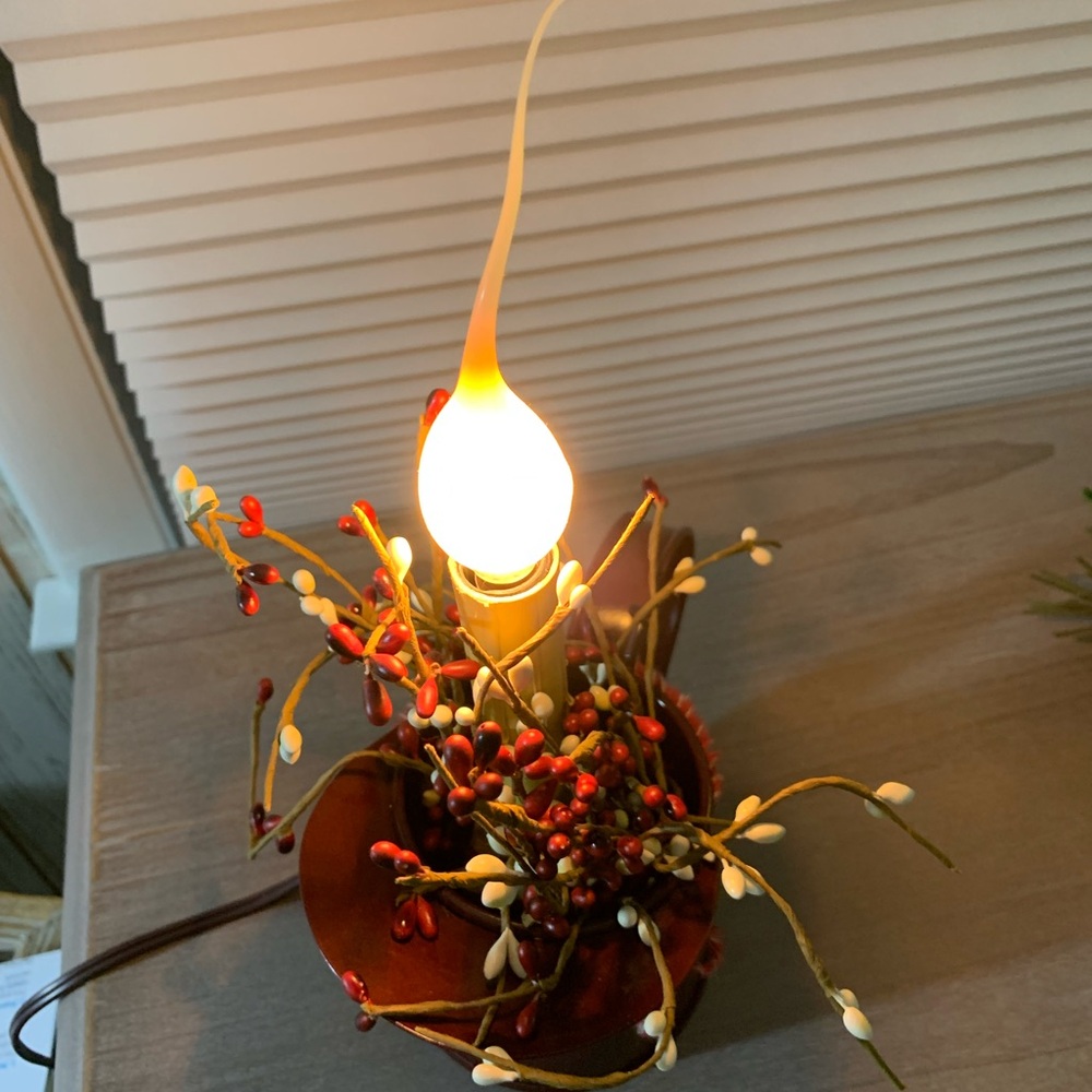 Rustic Candle Holder with Red and White Accents